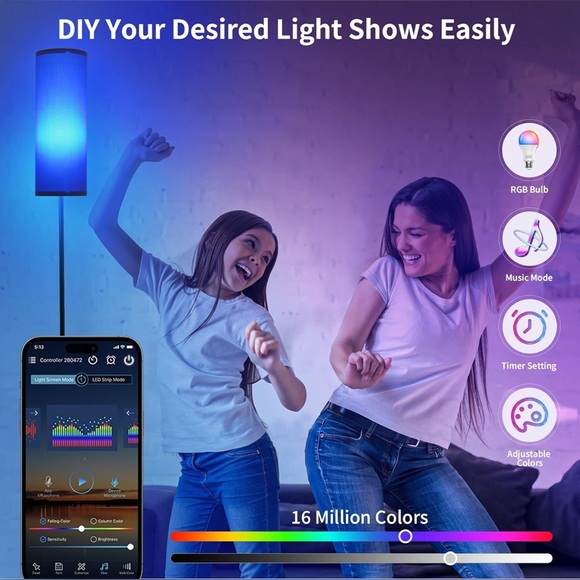 Floor Lamp (3 Dimmable Levels & RGB) with Foot Switch & Remote- Navy Blue Shade - Picture 8 of 9